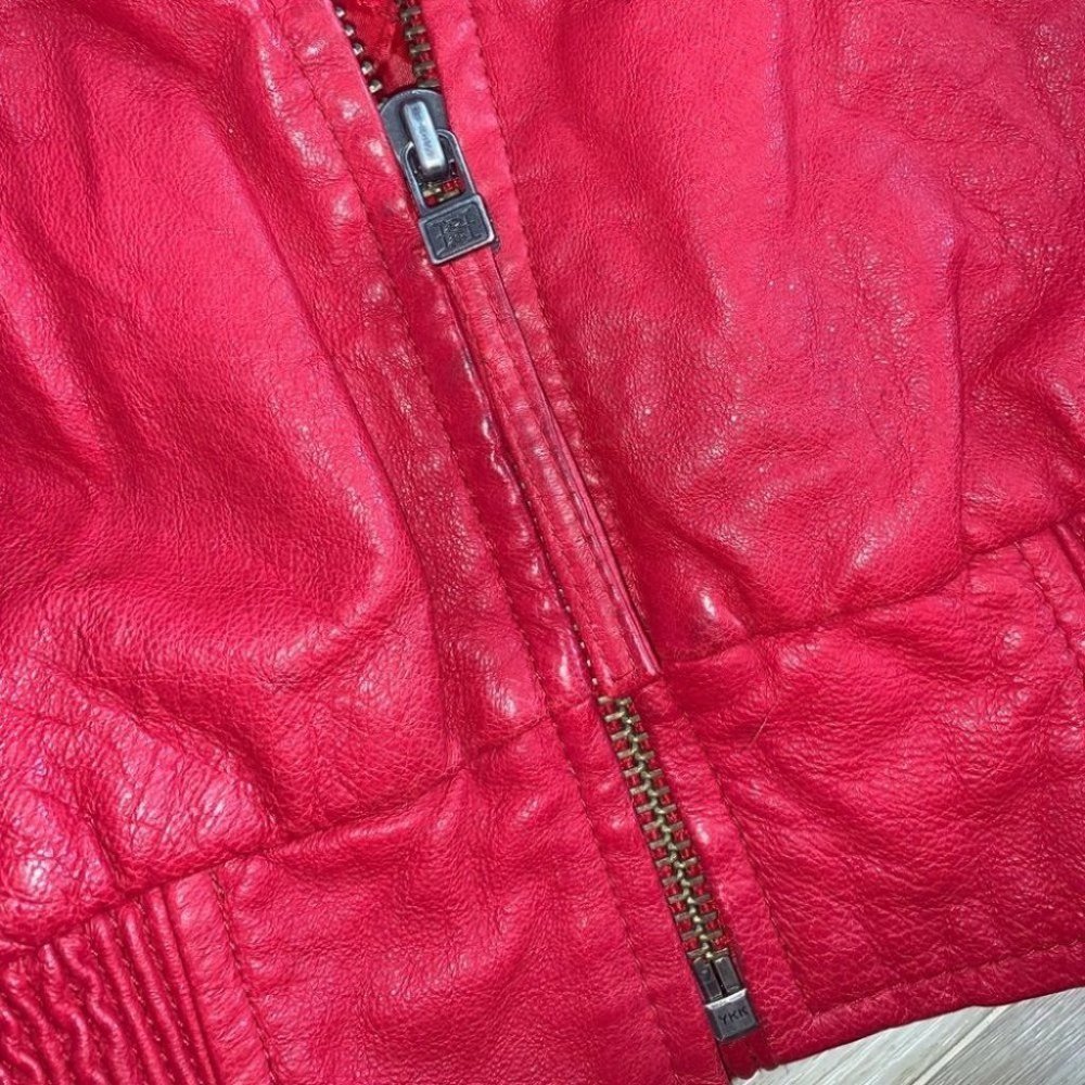 Ed Hardy Leather Jacket Women’s Size Medium Red‎  Y2K Vintage Hooded Authentic - Picture 7 of 12